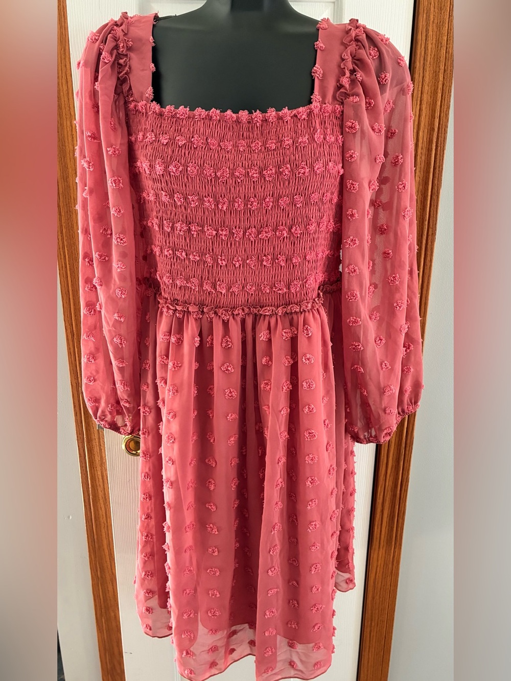 BTFBM XL Smocked Rose Pink Long Sleeve Dress